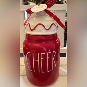 Rae Dunn Red and White Cheer Cookie Jar